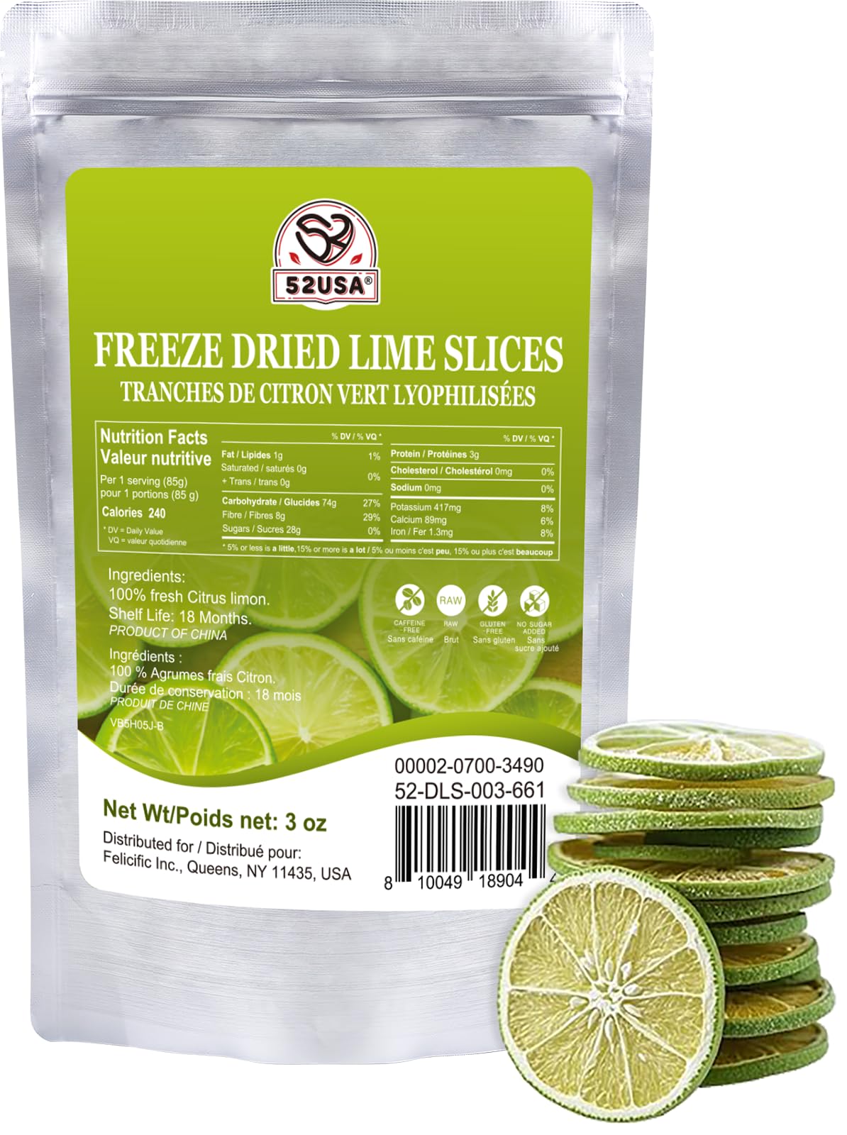 52Usa Freeze Dried Lime – 3Oz – Naturally Preserved, Intense Flavor, Perfect For Cooking, Drinks, And Snacks – No Added Sugar Or Preservatives