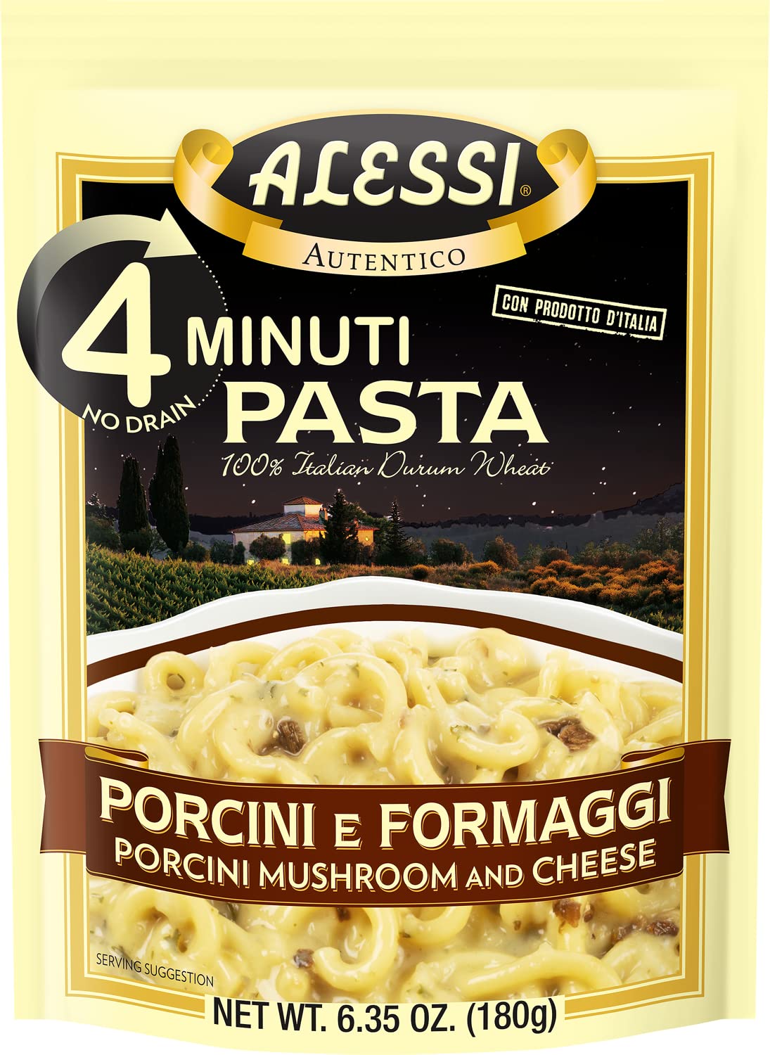 Alessi 4 Minute Pasta, One Dish Quick Meals, Stovetop Or Microwave, Dinner Or Side Ready In Minutes (Porcini Mushroom & Cheese, 6.35 Ounce (Pack Of 6))
