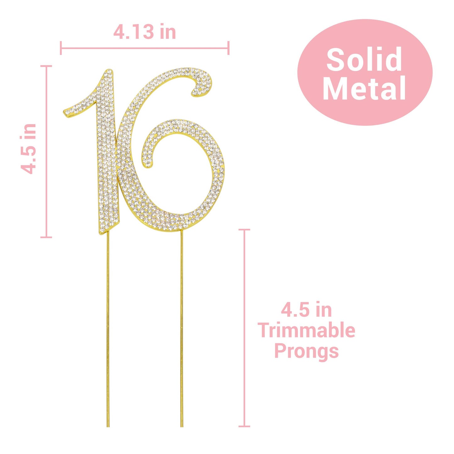 Crystal Creations 16 Cake Topper - Premium Gold Metal with Rhinestones - 1 Count