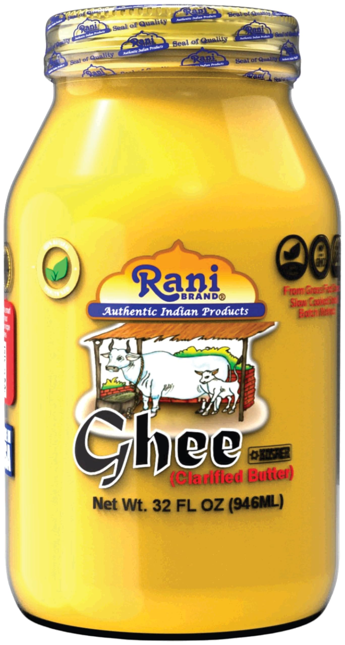 Rani Ghee Pure & Natural from Grass Fed Cows (Clarified Butter) 32oz(2lbs) 908g ~ Glass Jar | Paleo Friendly | Keto Friendly | G