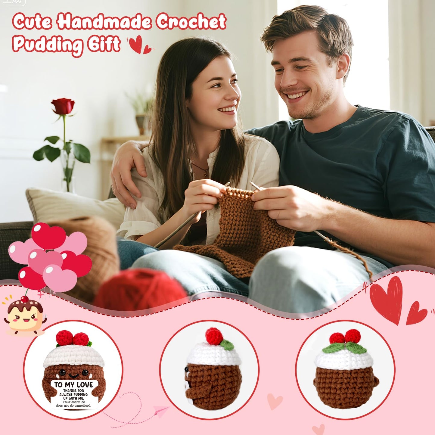 AVBODA Handmade Crochet Pudding Gift for Him Her, Brown White, X-Small, Perfect for Anniversary, Birthday, Valentines, Wedding