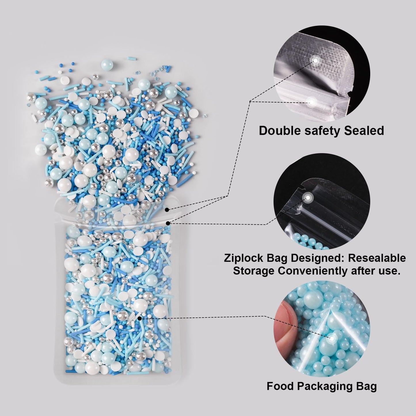 HUEBEATY 6-in-1 Blue and White Sprinkles for Cake Decorating - 180g/6.36oz Edible Baby Shower, Hanukkah, Frozen & Winter Sprinkl
