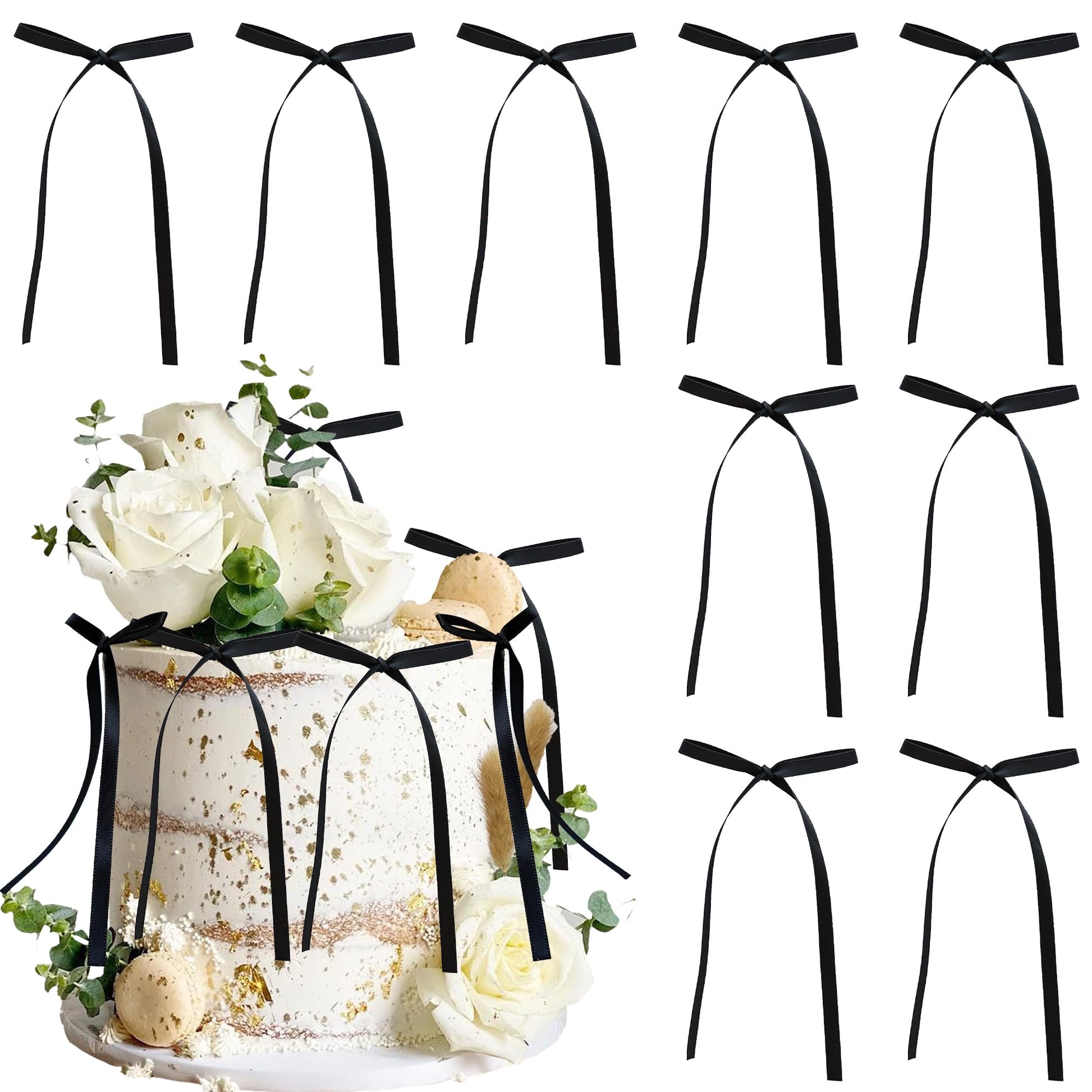 Gyufise 30 Pcs Bowknot Cake Toppers, Black, 2.9x5.7, Baby Shower & Birthday Party Decorations