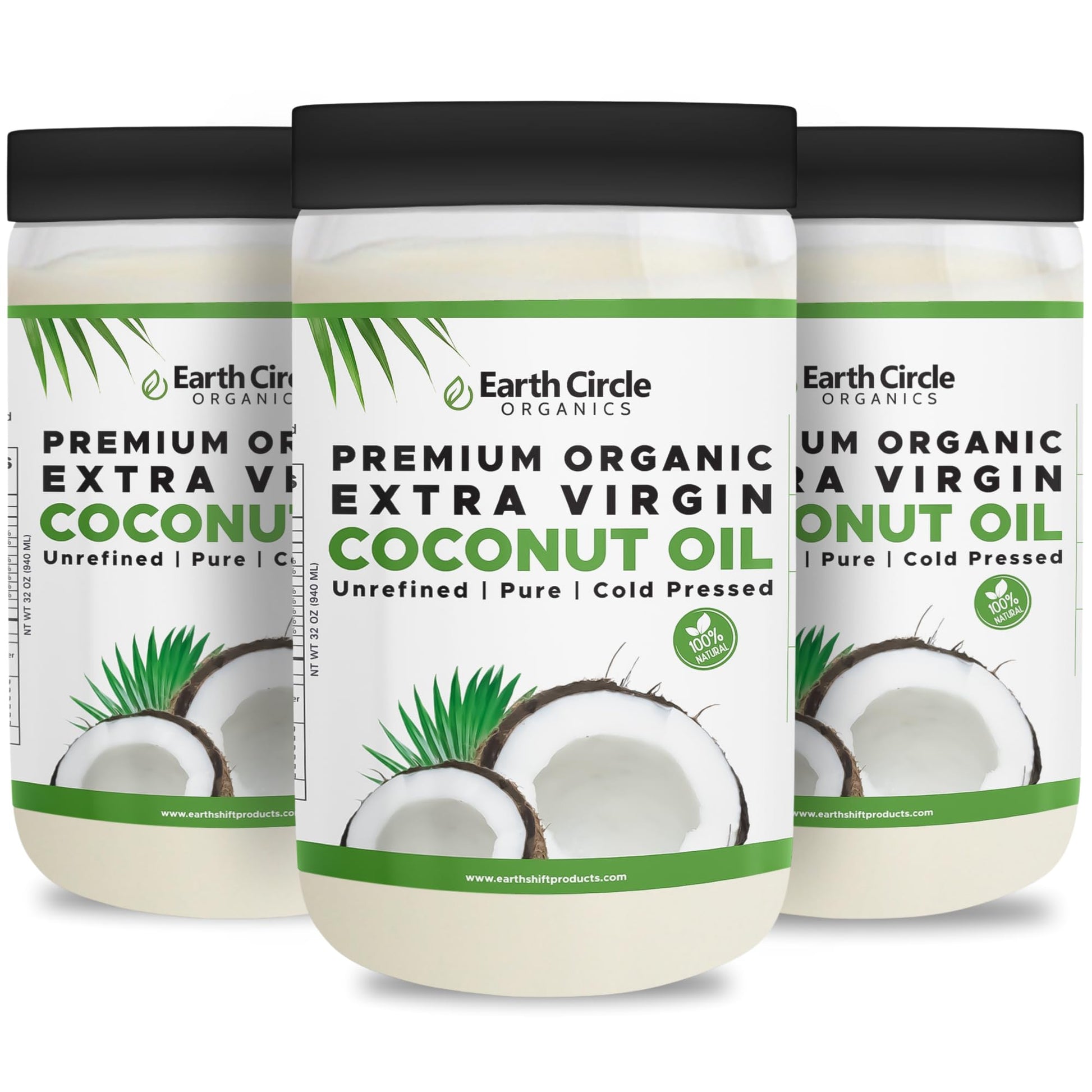 Earth Circle Organics Premium Ultra Pure Extra Virgin Coconut Oil, Cold Pressed, Baking, Smoothies, Skin & Hair Care, Gluten-Fre