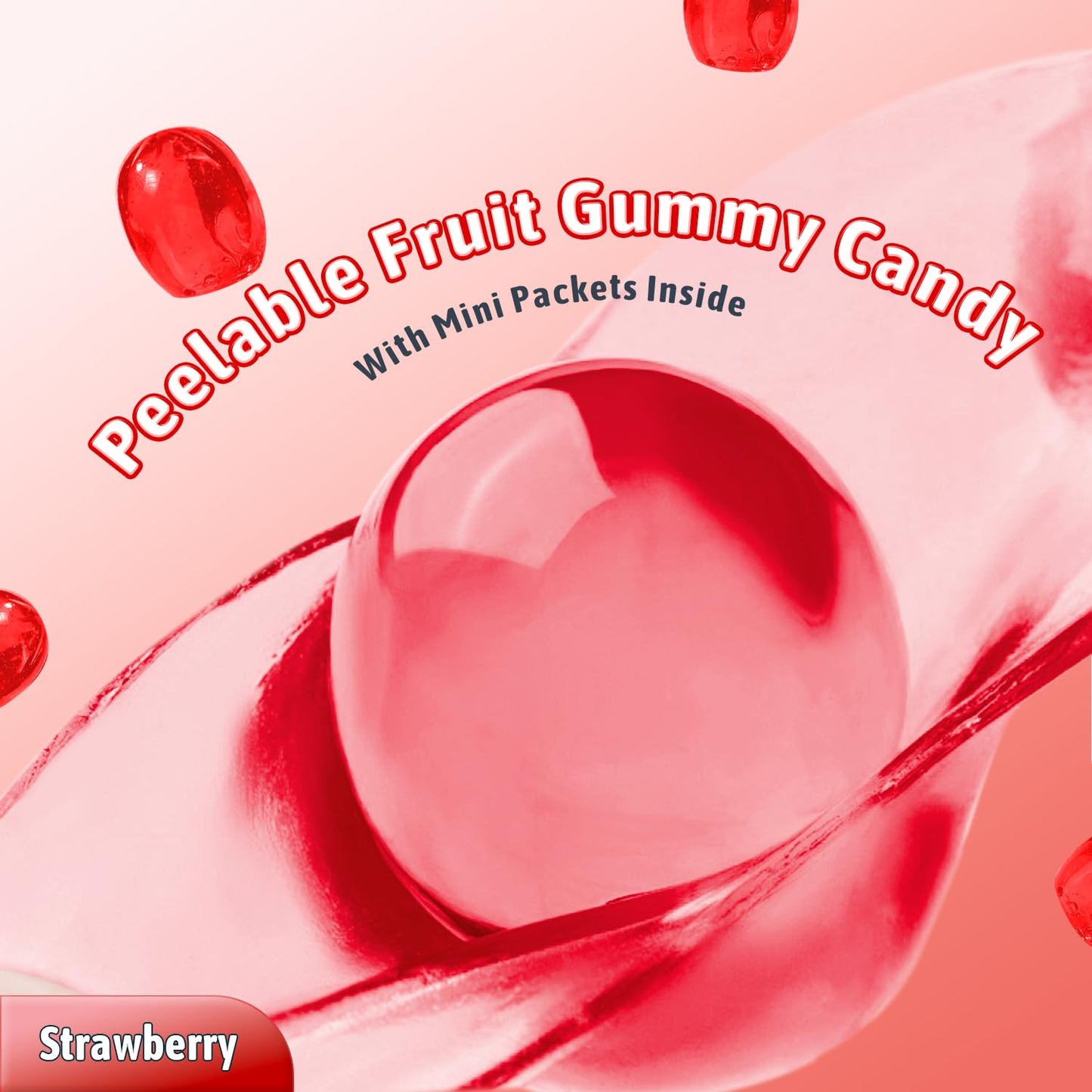Joyvitas Peelable Gummy Strawberry Candy – Low Sugar, Individually Wrapped, 3 Pack (9.53oz) – Perfect for Stocking Stuffers