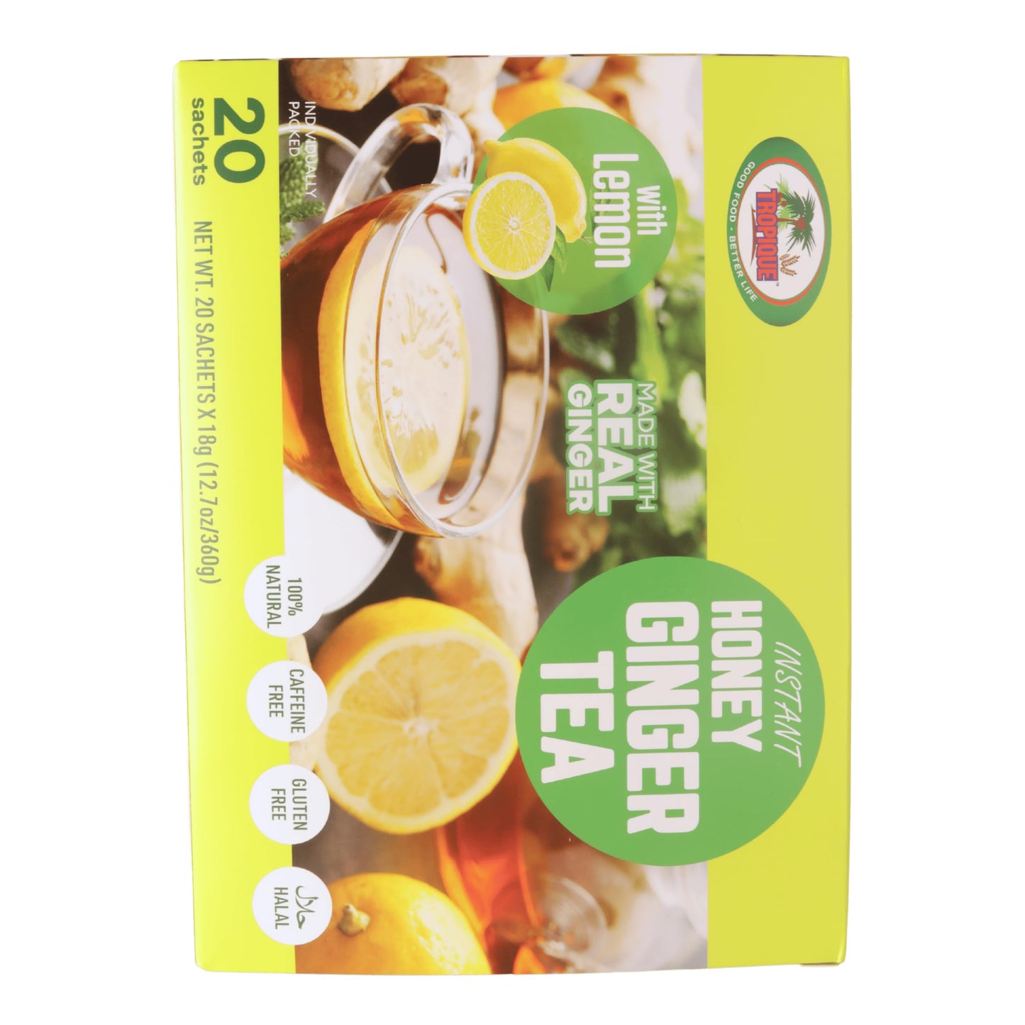 Tropique Instant Honey Ginger Tea (Lemon) - Ginger-Lemon Tea - Small