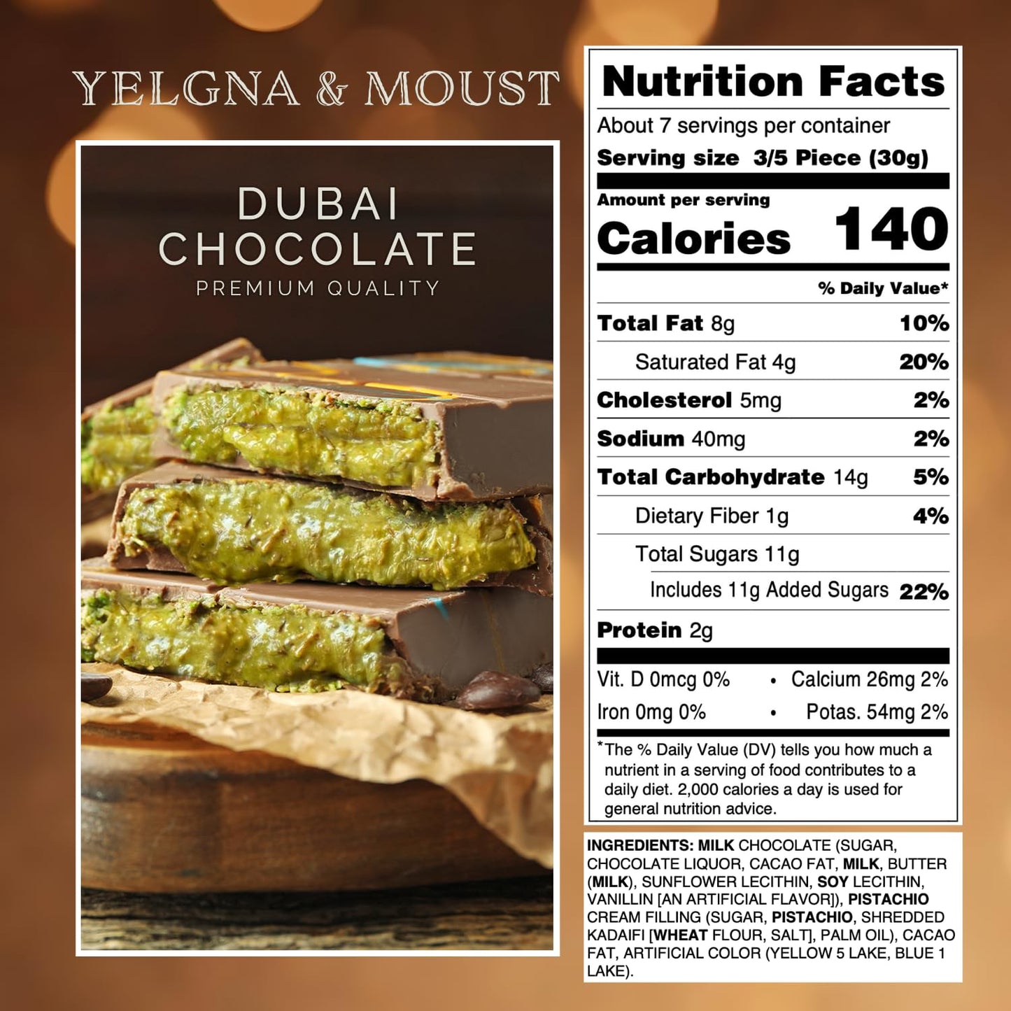 Dubai Chocolate Bar Pistachio I Viral Chocolate Bar with Pistachio Cream and Kataifi  7.05 oz (200gr)