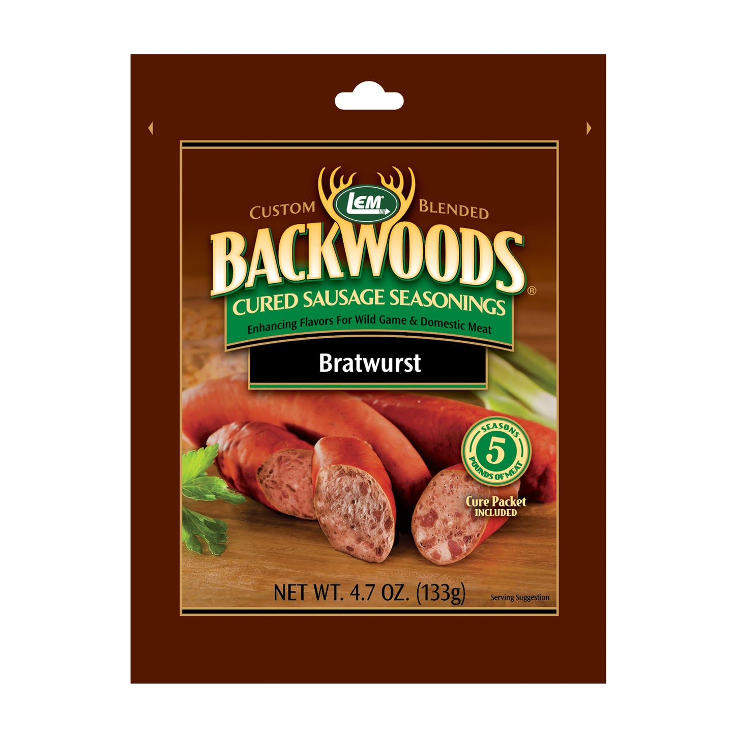 LEM Backwoods Bratwurst Sausage Seasoning - Cures Up to 25 lbs, 23.5 oz Packet, Model 9276