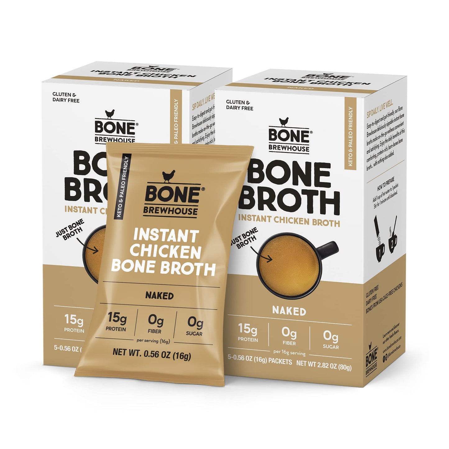 Bone Brewhouse - 2 Pack - Chicken Bone Broth Protein Powder - Naked (unflavoured) - Keto & Paleo Friendly - Instant Soup Broth -