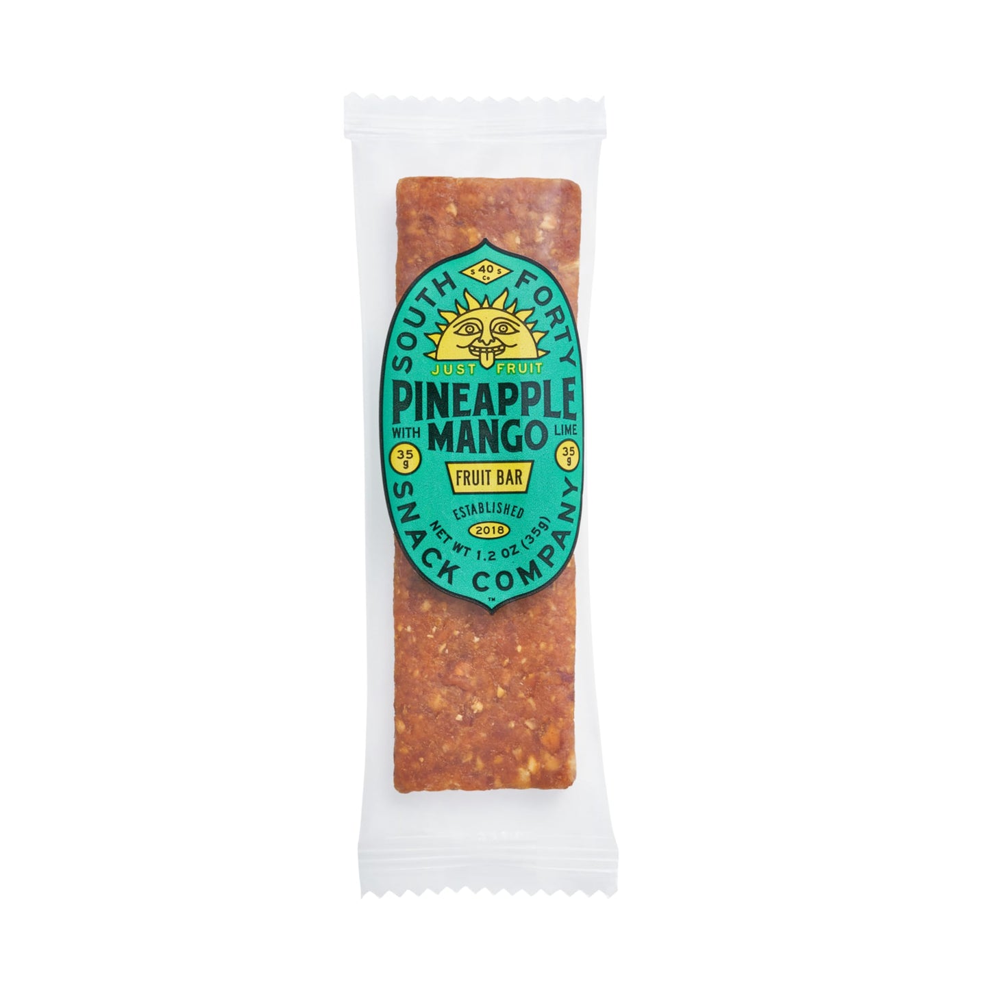South 40 Snacks Premium Tropical Pineapple Mango Lime Fruit Bar, Just Three Ingredients, Unsweetened, No Added Sugar, Individual
