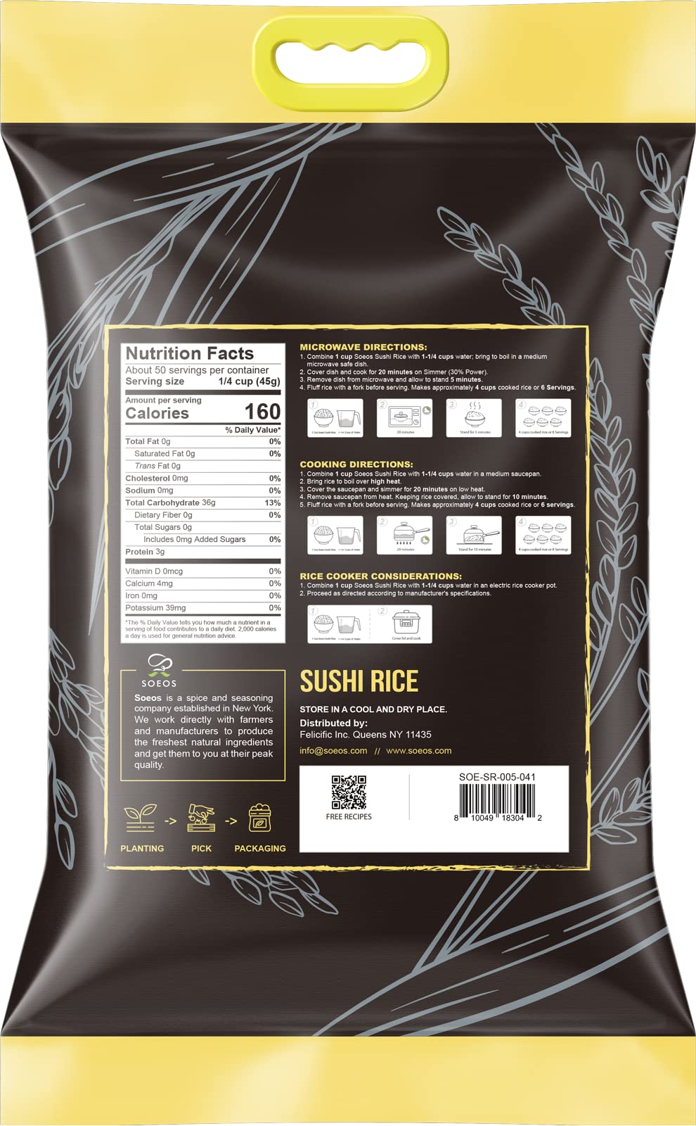 Soeos Premium Sushi Rice, Calrose Rice, Medium Grain, White Sticky Rice, 5 Pound
