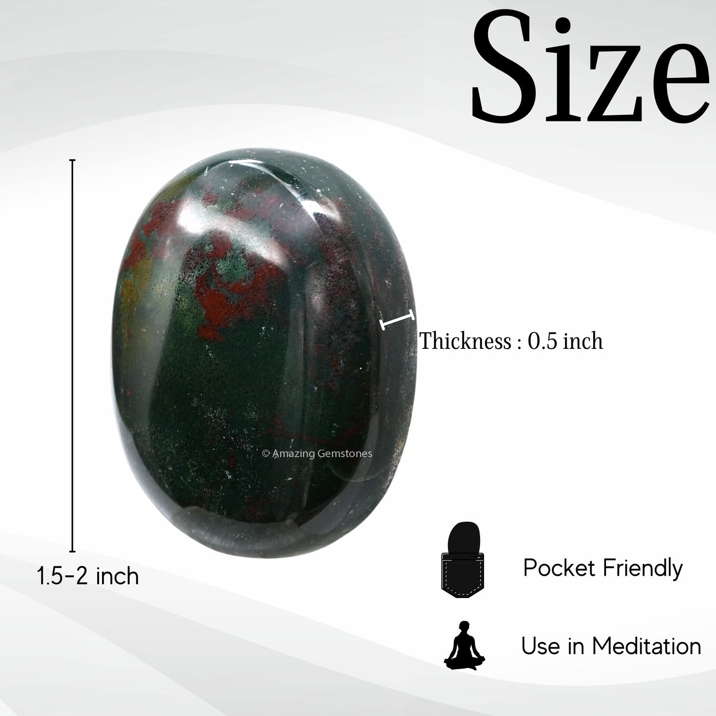Bloodstone Palm Stone - Massage Worry Stone For Natural Body Chakra Balancing, Reiki Healing And Crystal Grid