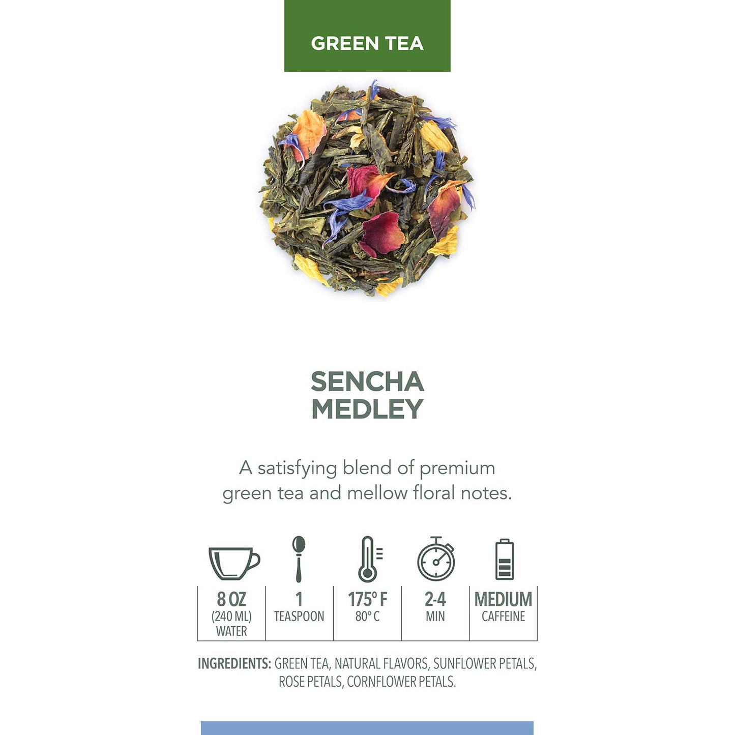 Teabloom Organic Green Tea, Sencha Medley Loose Leaf Tea, Fresh And Floral, Purest Quality Green Tea Leaves, Hand-Picked Ingredients, Fresh Whole Leaf Blend In Reusable Gift Canister, 2.82Oz/80 G Canister Makes 35-50 Cups