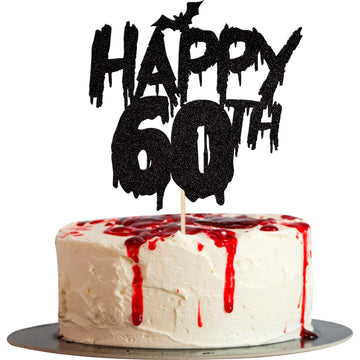 1 Pcs Halloween Theme Happy 60Th Birthday Cake Topper Glitter Cheers To 60 Years Bat Halloween Cake Pick For Halloween Happy 360