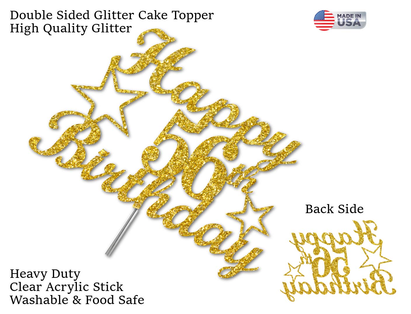 56 Birthday Cake Topper Gold Glitter, Party Decoration Ideas, Premium Quality, Sturdy Doubled Sided Glitter, Acrylic Stick. Made