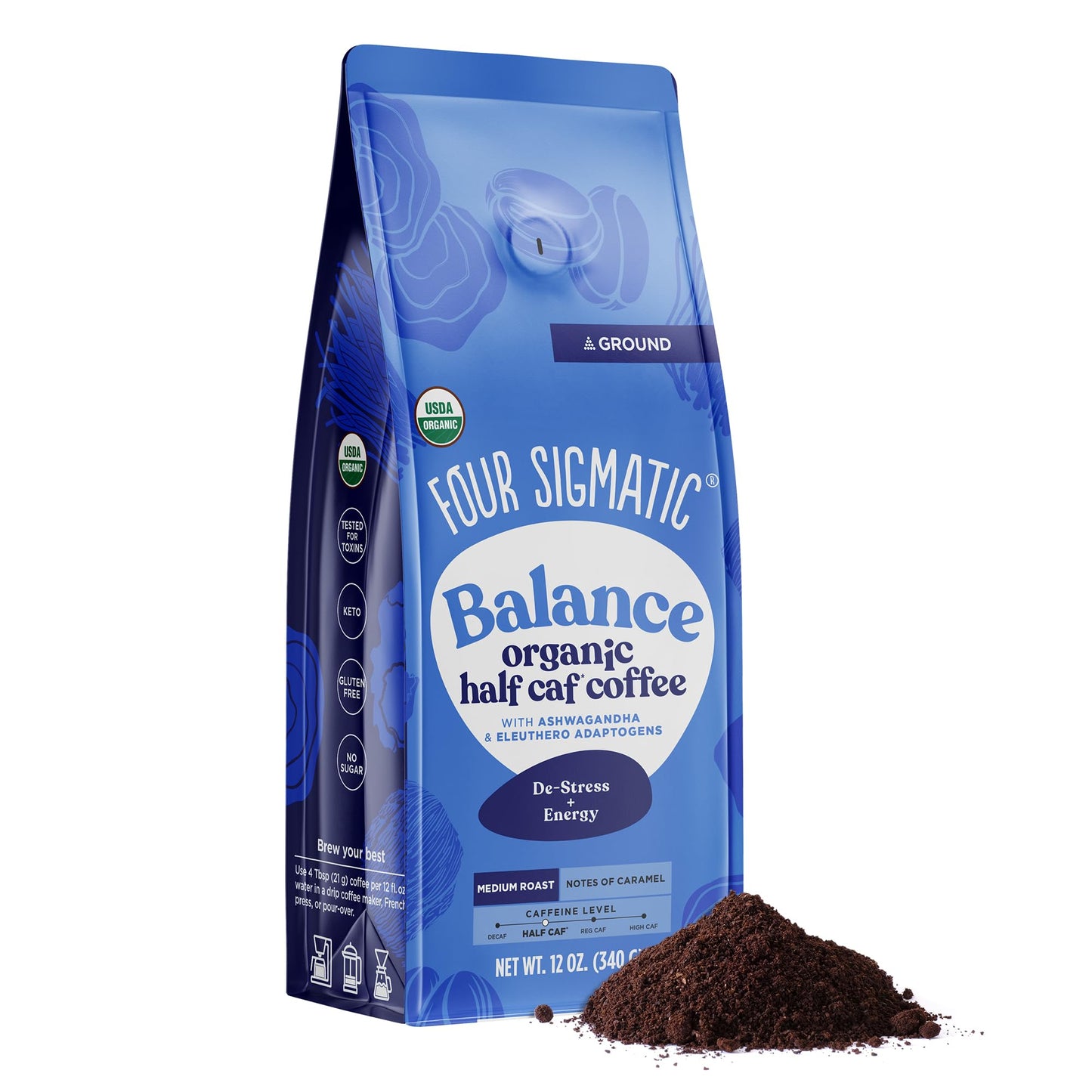 Four Sigmatic Organic Balance Adaptogen Ground Coffee | Medium Roast Usda Organic Coffee With Ashwagandha, Chaga Mushroom, Eleut