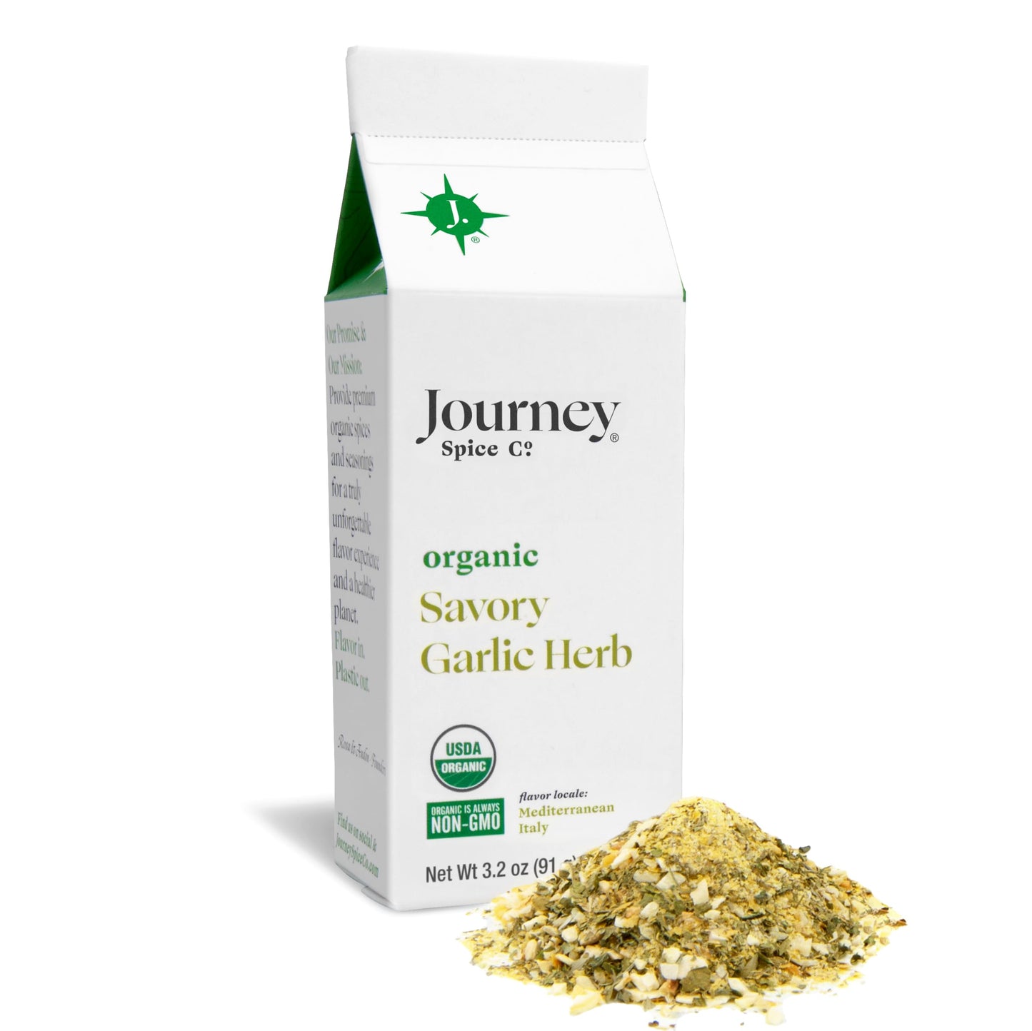 Organic Savory Garlic Herb Seasoning by Journey Spice Co. | Salt-Free, Sugar-Free, Non-GMO, MSG-Free | Natural Mediterranean Ita