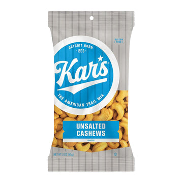 Kars Nuts Unsalted Cashews, 3 oz Individual Snack Packs - Bulk Pack of 12, Gluten-Free Snack Mix