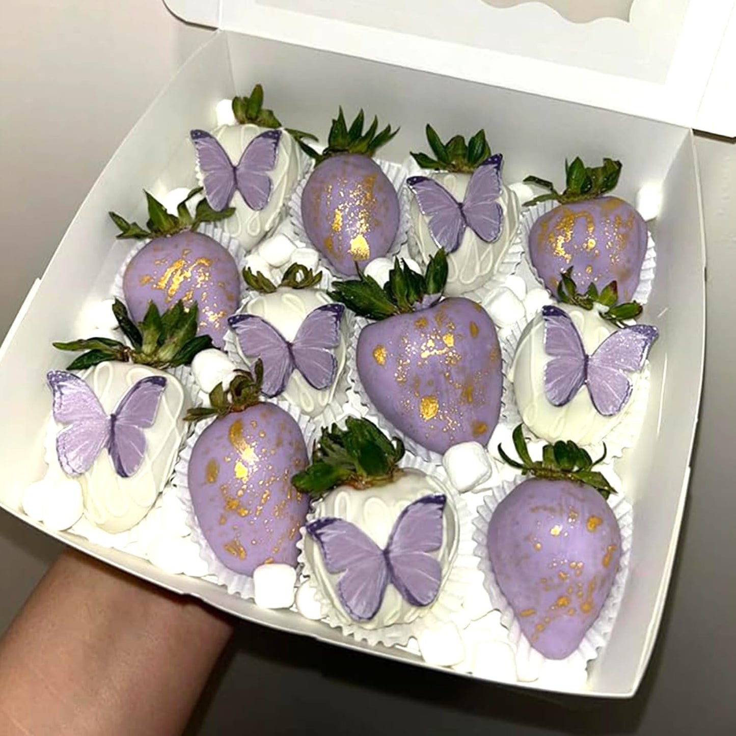 YOcity 48Pcs Purple Edible Butterflies Cake Toppers, Rice Paper, Mix Size, Wedding, Birthday, Baby Shower Decoration