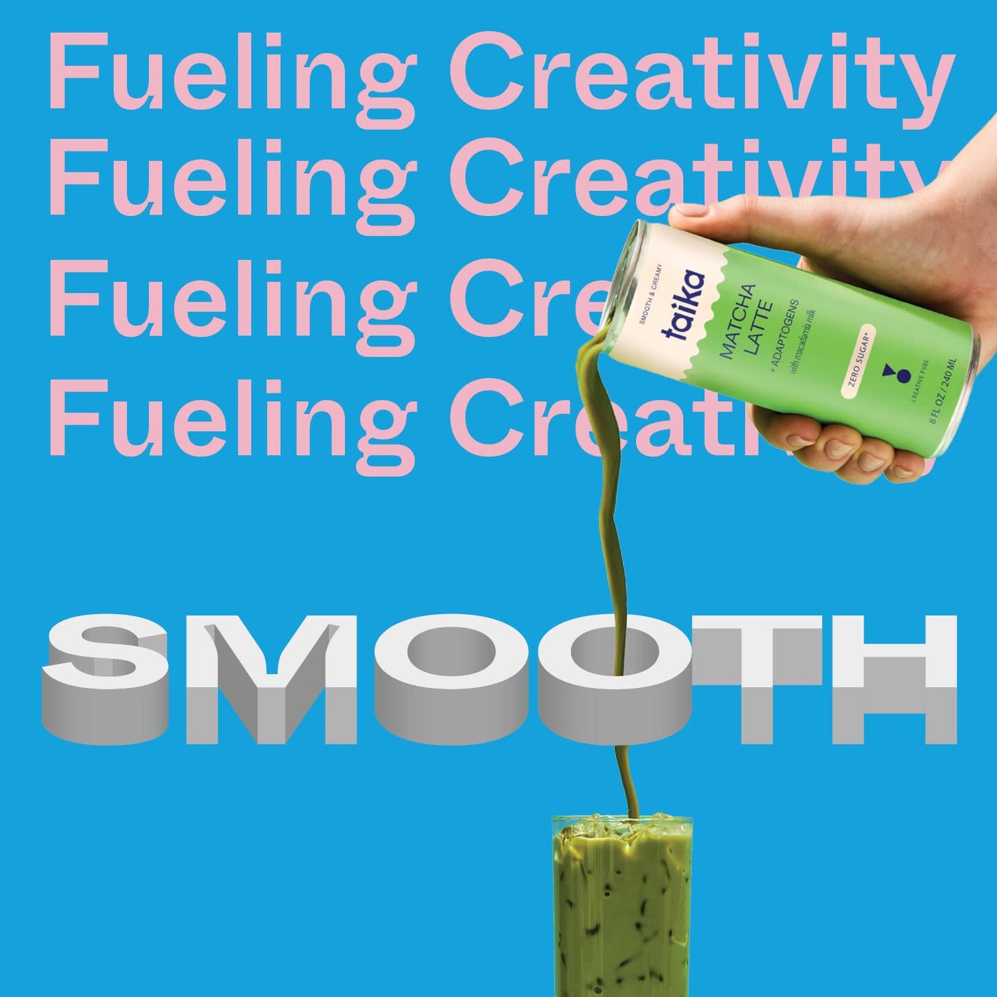 Taika Iced Matcha Latte, Organic Ceremonial Grade Matcha with Ashwagandha, 8 Fl Oz (Pack of 12)