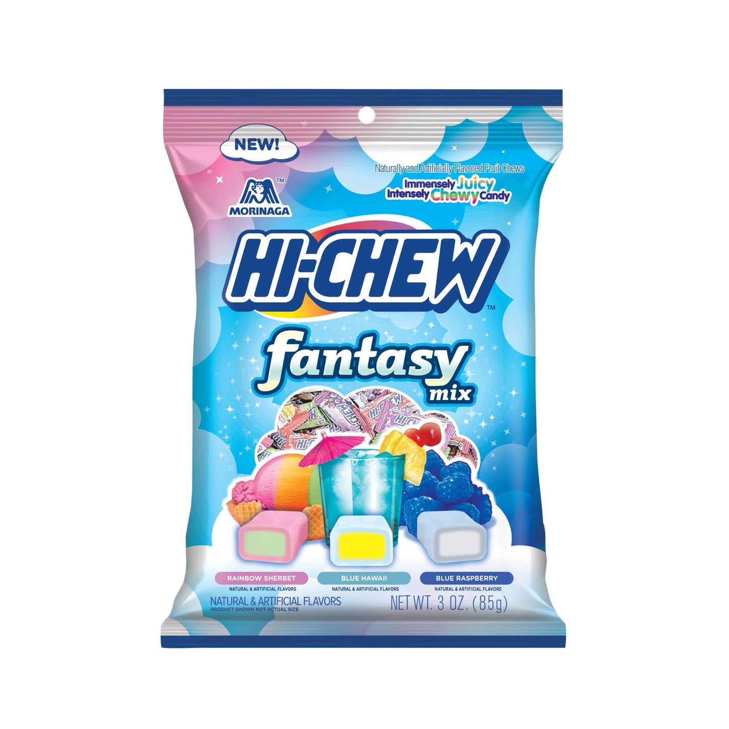 HI-CHEW Fantasy Mix, 6 Bags, 3oz each - Rainbow Sherbet Blue Hawaii Blue Raspberry - Unique Fun Soft & Chewy Halloween Candy - I