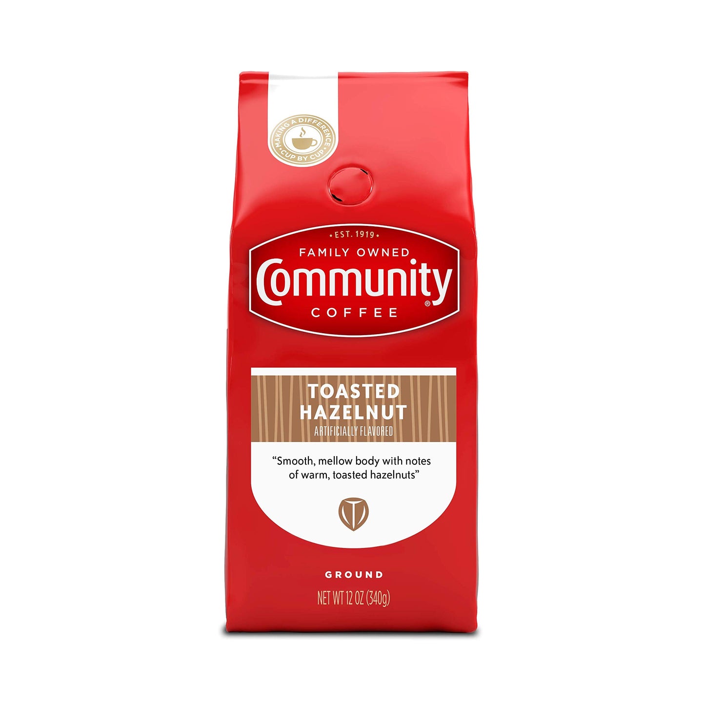 Community Coffee Toasted Hazelnut Flavored Medium Roast Ground Coffee, 12 Ounce Bag