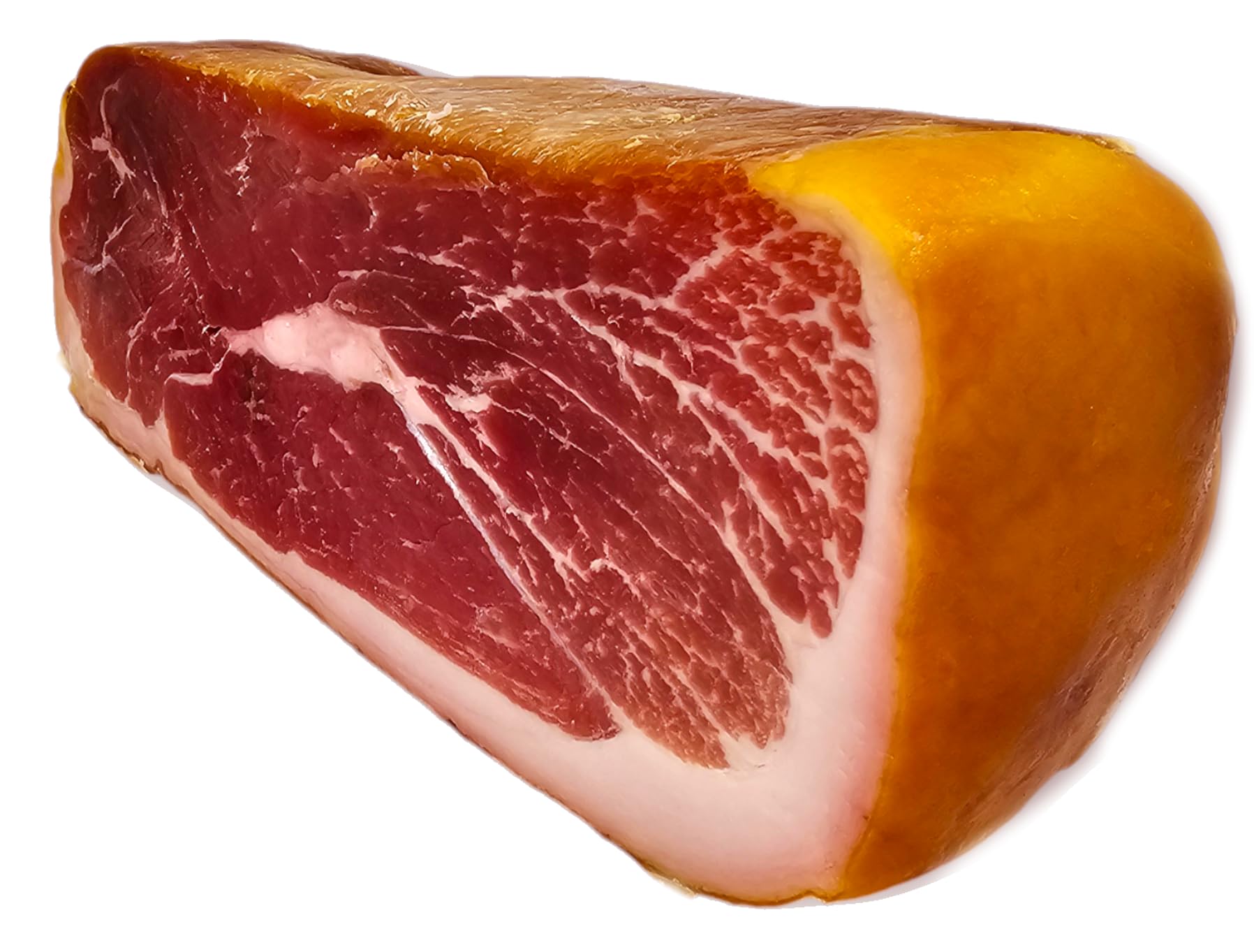 Imported Premium Prosciutto aged 14 months Boneless 4 Pound Cut. Hand selected and cut from the leg.
