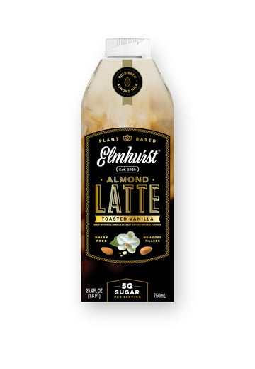 Elmhurst 1925 Toasted Almond Vanilla Latte, Plant-Based, Vegan, 25.4oz (Pack of 6)