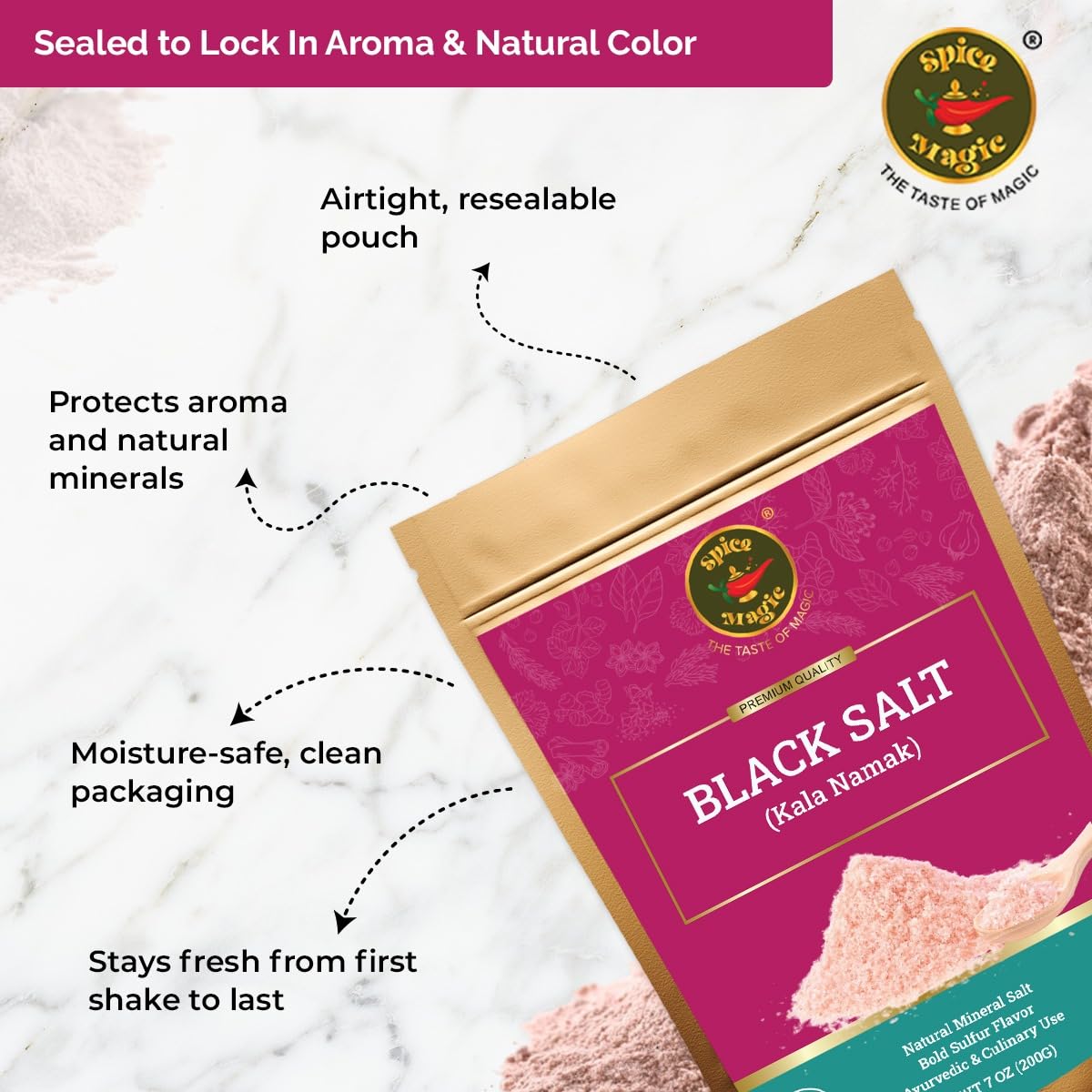 Spice Magic Black Salt (Kala Namak) - Authentic Indian Mineral Salt | Unique Tangy Flavor for Chaats, Curries & Vegan Recipes |
