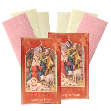 Oplatki Christmas Wafers, 2 White 1 Pink with Decorative Envelope, Polish Wigilia Tradition, Pack of 2