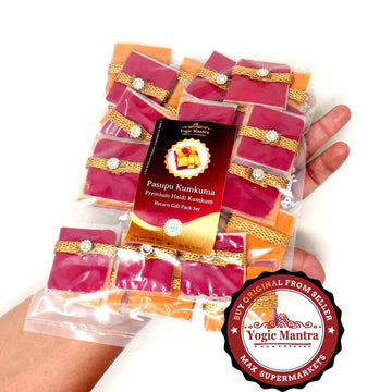 Yogic Mantra Pasupu Kumkuma Return Gift Packets | Set Of 25 Haldi Kumkum Mini Packs | Premium Kumkum And Turmeric Powder Combo |