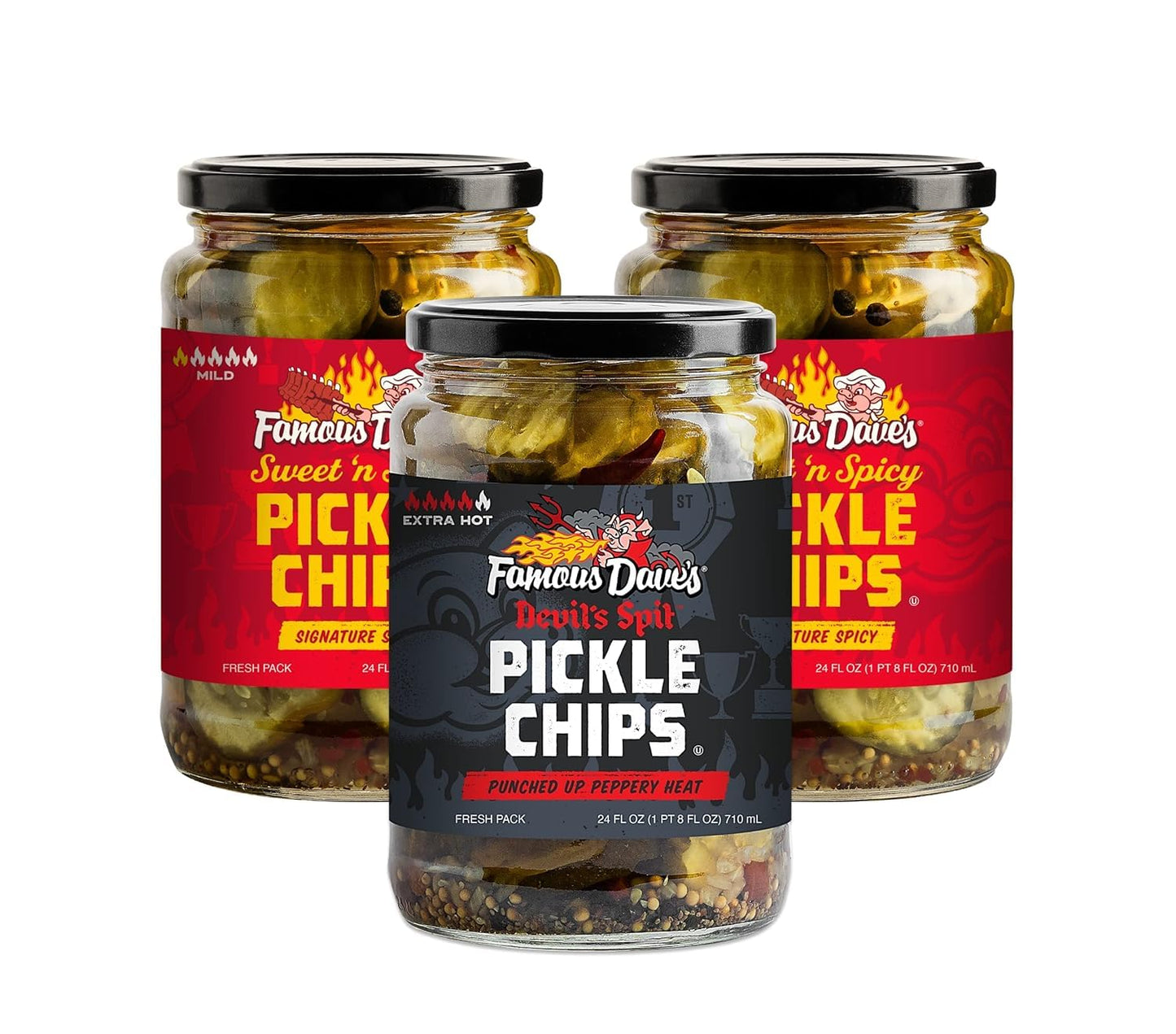 Famous Dave's Pickle Variety Bundle - 2 pck Sweet n' Spicy Pickle Chips & 1 pck Devil's Spit Pickle Chips (72 oz.)