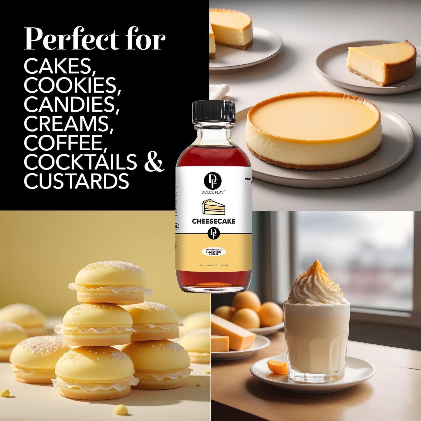 Dolce Flav Cheesecake Extract 2 Oz - Kosher, Sugar-Free, Concentrated Creamy Flavor For Desserts, Frostings & Pastries, Includes