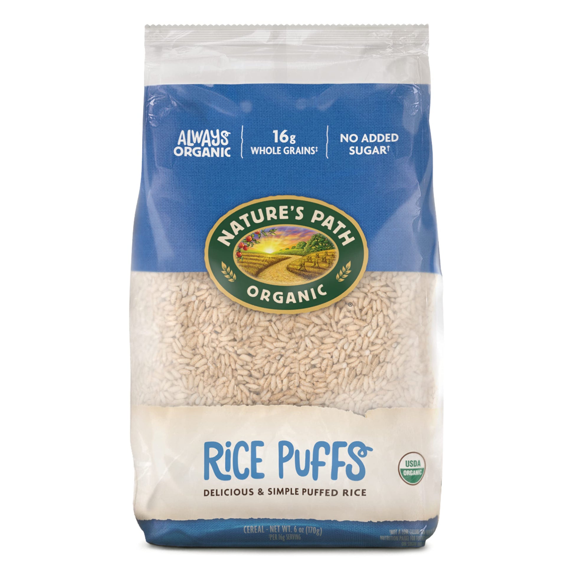 Nature'S Path Organic Rice Puffs Cereal, Earth Friendly Package, Non-Gmo, 16G Whole Grains, No Added Sugar, 6 Oz, Pack Of 12