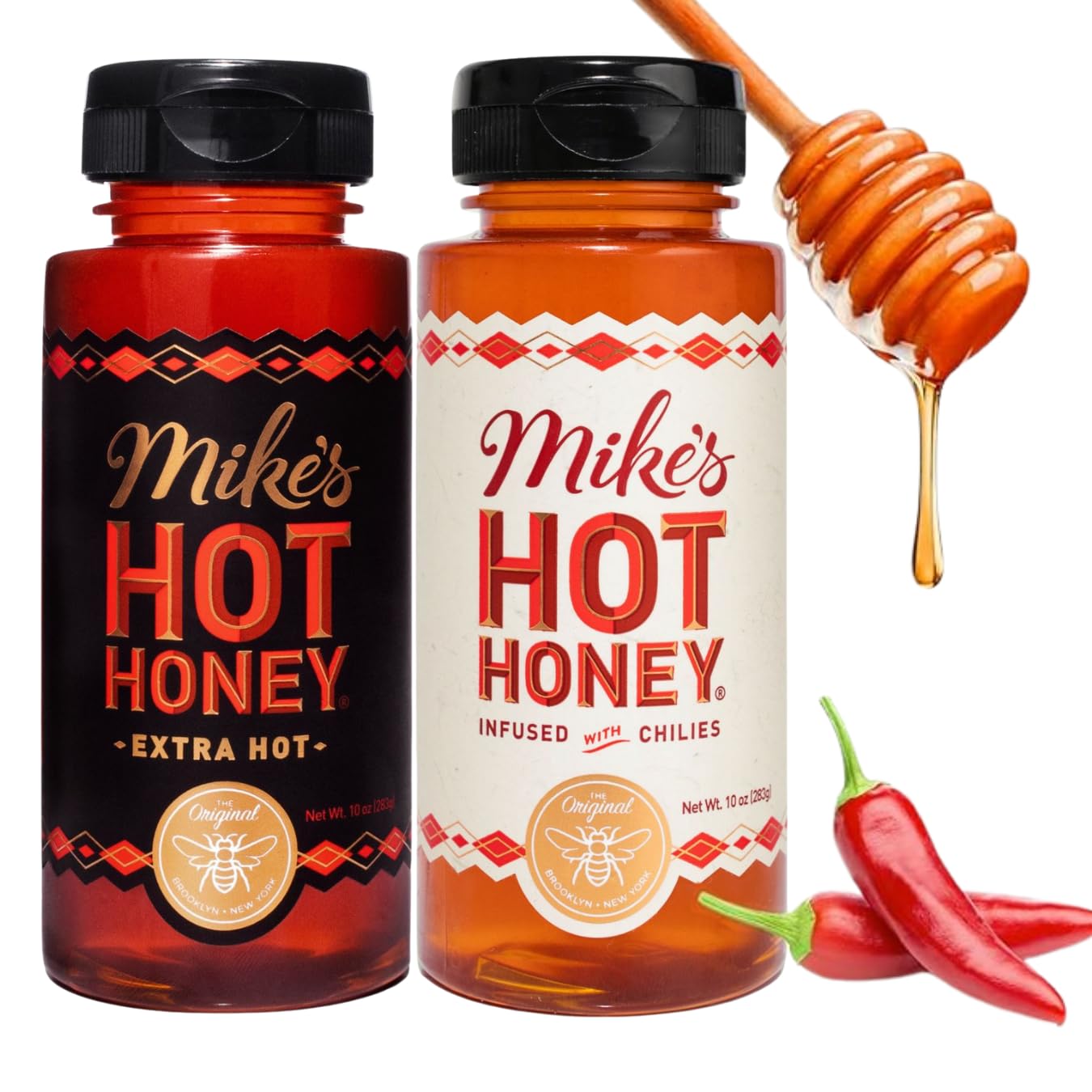 Mikes Hot Honey, Original & Extra Hot, Americas #1 Spicy Honey with Chili Peppers, Gluten-Free, Paleo-Friendly, (10oz Bottle, 