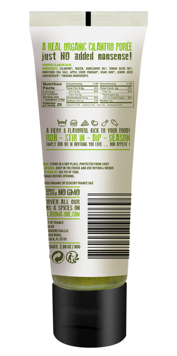 Aroma One Cilantro Puree Paste - Organic Herb Concentrate For Cooking, Seasoning & Sauces - Fresh Flavor Enhancer, Non-Gmo, Glut