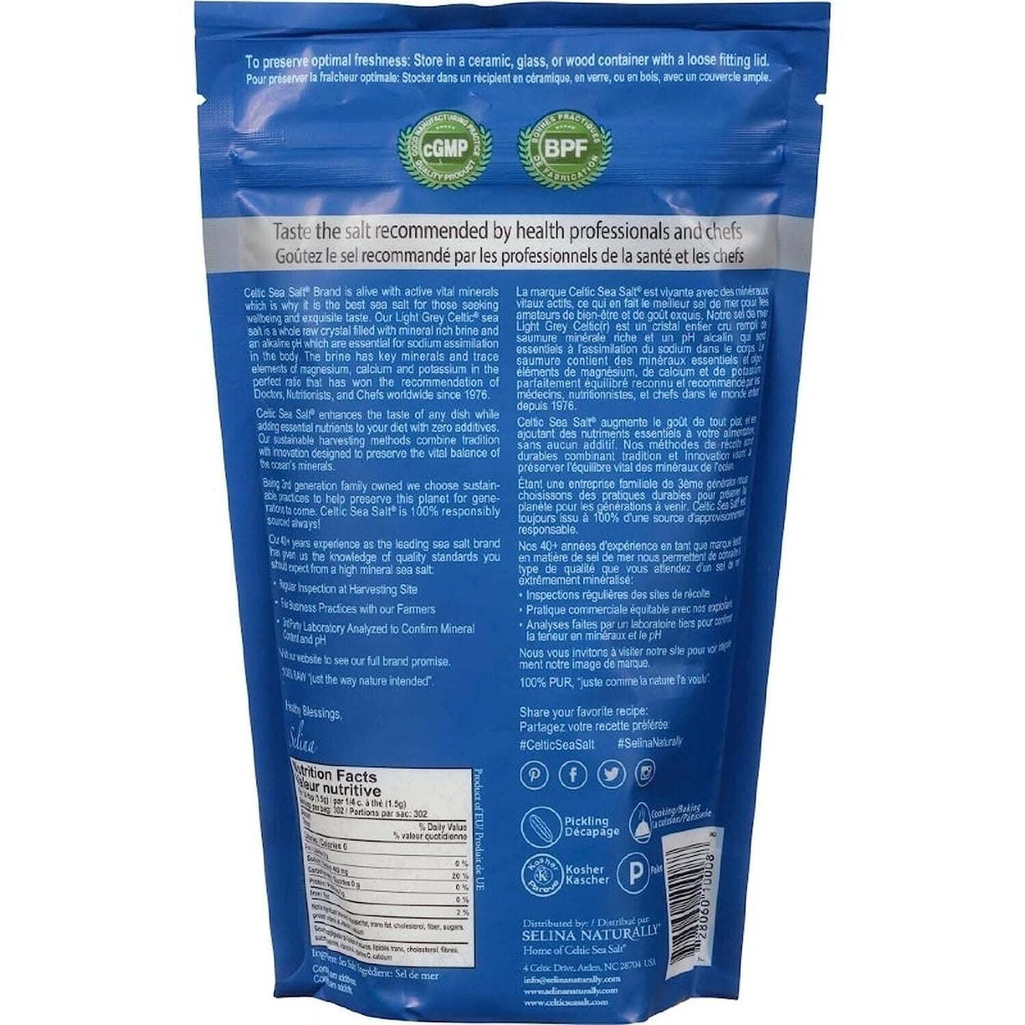 Selina Naturally Celtic Salt Light Grey Coarse, 8 Ounce Bag - Vital Mineral Blend for Cooking and Seasoning