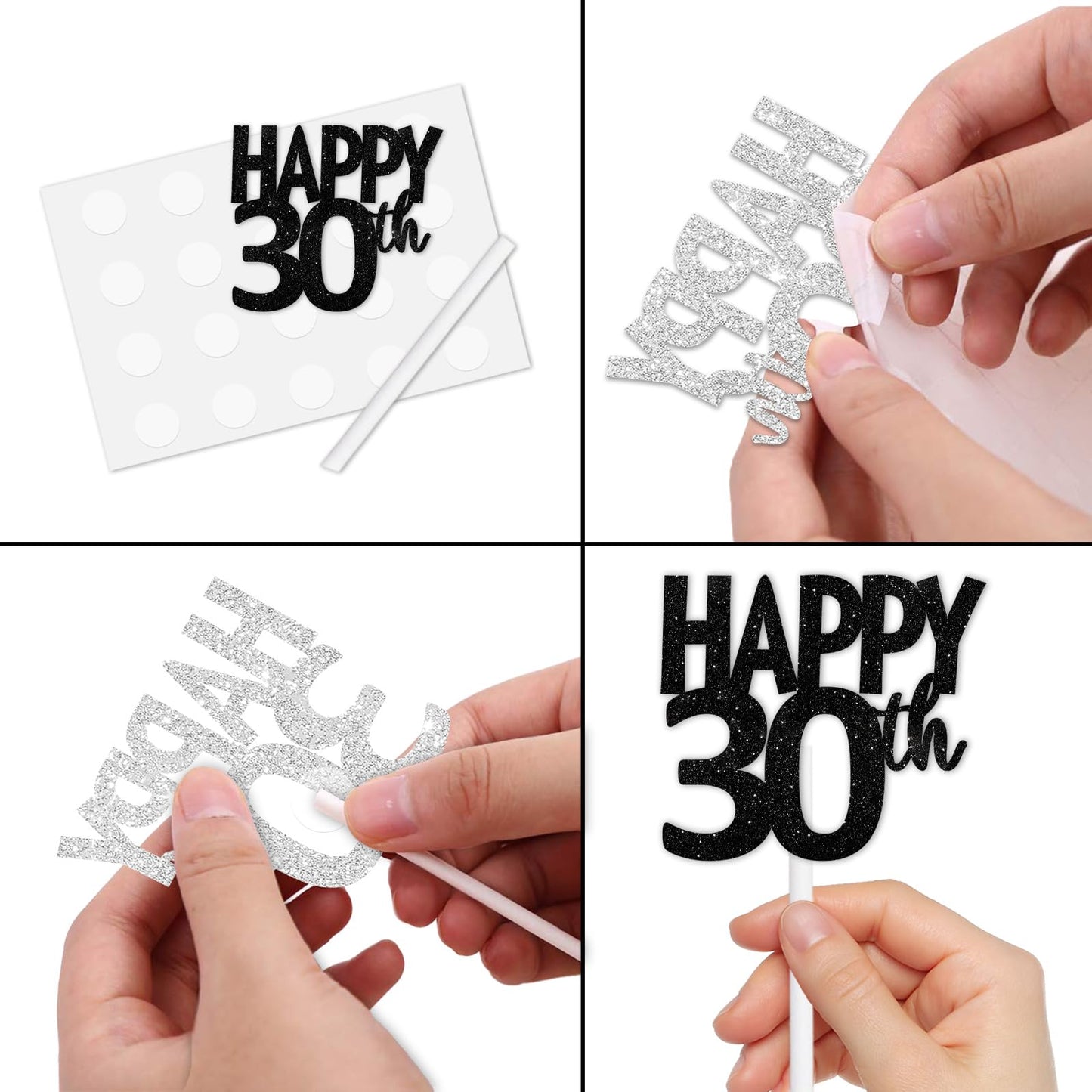 18Pcs Black Glitter Happy 30Th Dessert Cupcake Topper Pick For Funny Legend Since 1995 Theme Decor Supplies Men Women Happy 30 B
