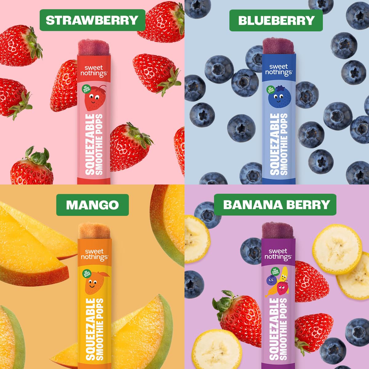 Sweet Nothings  Multi-Pack  USDA Organic Kids Squeezable Super Fruit Smoothie  Value Pack of 24 - Dye-Free  No Added Sugar Vegan  Healthy Organic Fruit and Veggie Pops  Freeze & Enjoy