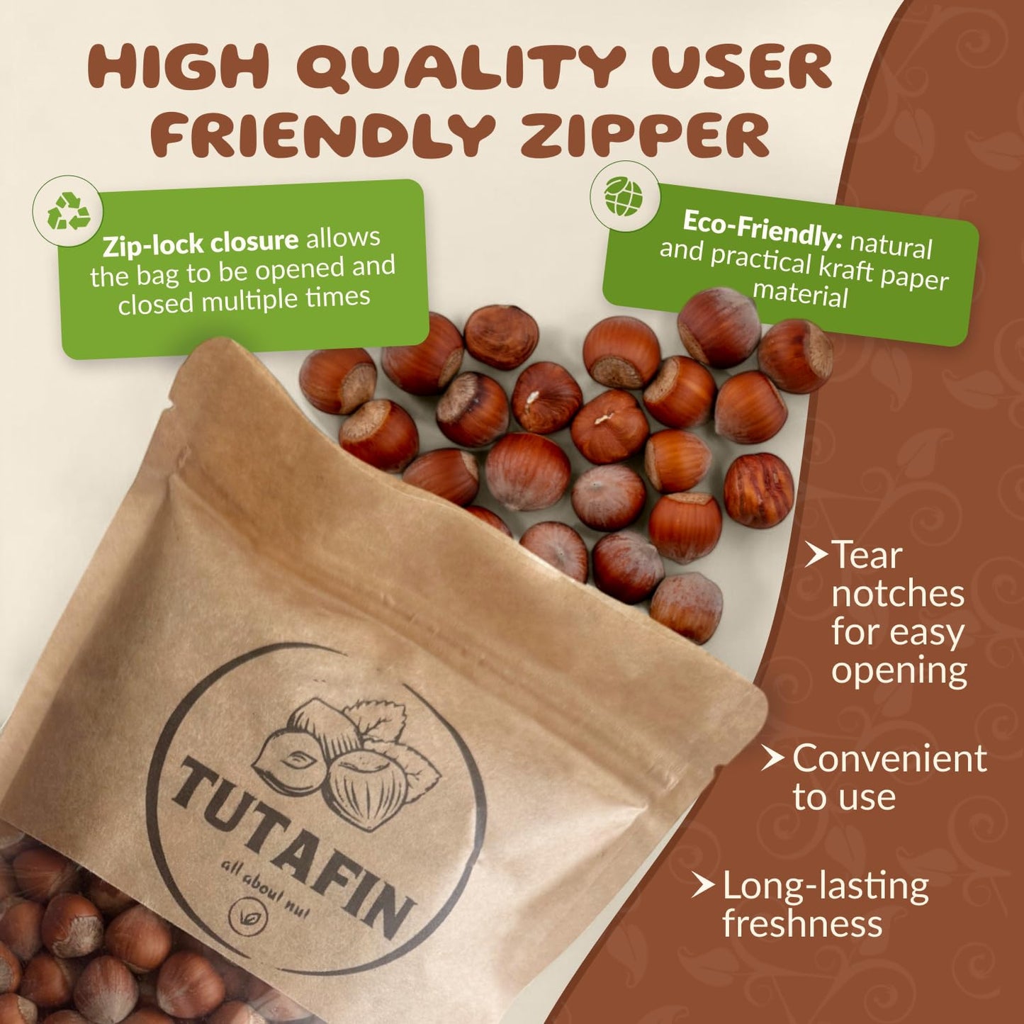 Tutafin Premium Raw Hazelnuts In Shell - Jumbo Whole Filberts, Fresh Harvested, Turkish Hazelnuts For Snacking & Baking - 8 Oz (
