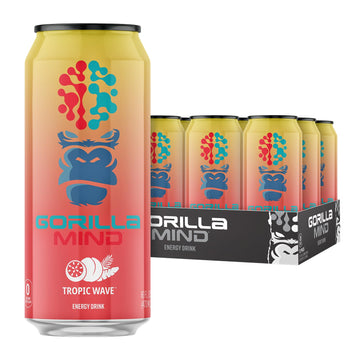 Gorilla Mind Energy Drink | Unmatched Energy  Amplified Focus | N-Acetyl-L-Tyrosine  Alpha-GPC  200mg Caffeine  Uridine  Saffron | 0 Sugar Or Artificial Colors | 16oz  12-Pack (Tropic Storm)