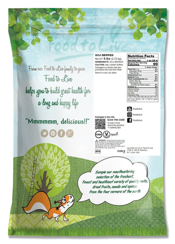 Food To Live Goji Berries, 6 Pounds Sun-Dried, Large And Juicy, Unsweetened, Vegan, Bulk. High In Iron, Vitamins A, And C. Fruit Snack. For Baked Goods, Tea, Smoothie, Yogurt, Oatmeal