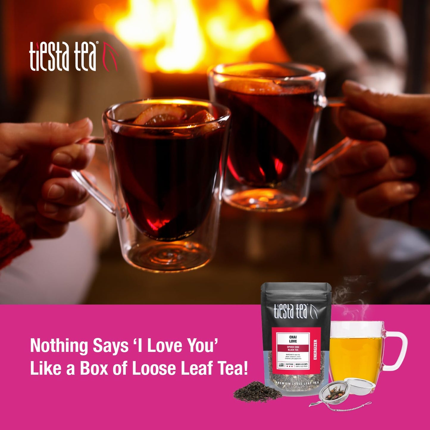 Tiesta Tea - Love & Warmth Loose Leaf Tea Gift Set, Loose Leaf, 6-Flavor Enhanced Variety Pack With Ball Strainer For Steeping, Brewing, And Enjoying, Valentines Day Assortment To Make Hot Or Iced