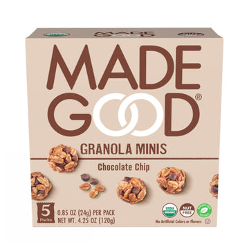 MadeGood Organic Chocolate Chip Granola Minis, 5 Pack, 0.85 oz - Healthy Snack, Gluten-Free, Nut-Free, Vegan Treats