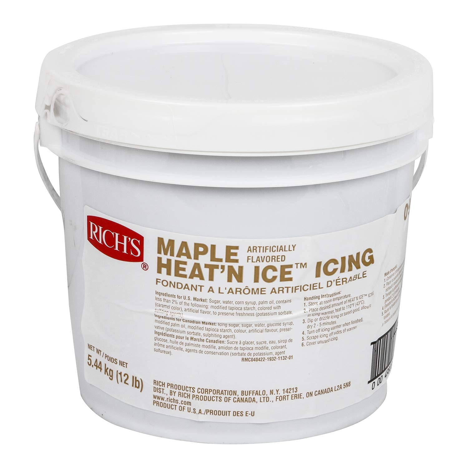 Rich'S Heat 'N Ice, Icing For Donuts, Rolls & More, Pail, Maple, 192 Ounce