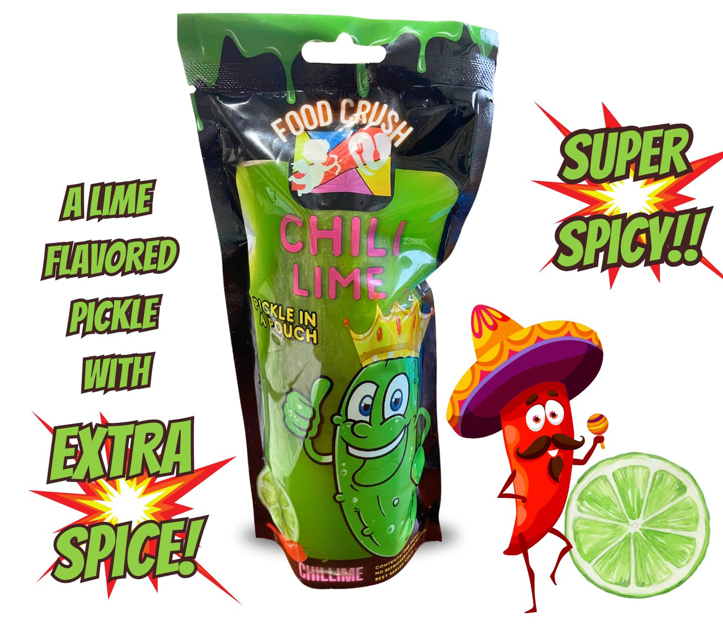 Chamoy Pickle Jumbo Dill Pickles In A Pouch Sampler Gift Box (Pack Of 4) W/Chamoy, Super Hot & Spicy Chili Lime, Blue Raspberry, Tigers Blood-Box For College Care Packages Tiktok Trend Items Snack
