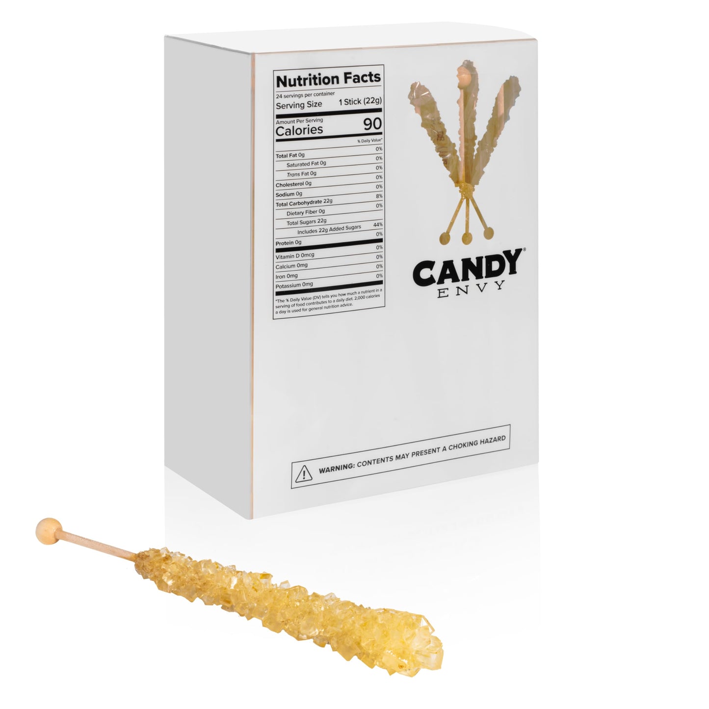 Candy Envy - Gold Rock Candy Sugar Sticks - Original Sugar Flavored - 24 Indiv. Wrapped