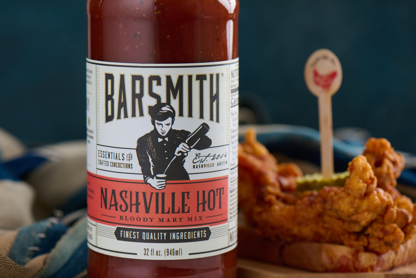 Barsmith Bar Essentials Nashville Hot Bloody Mary Mix, Lively Blend of Tomatoes, Horseradish and Spices, 32-oz Bottle, Pack of 1