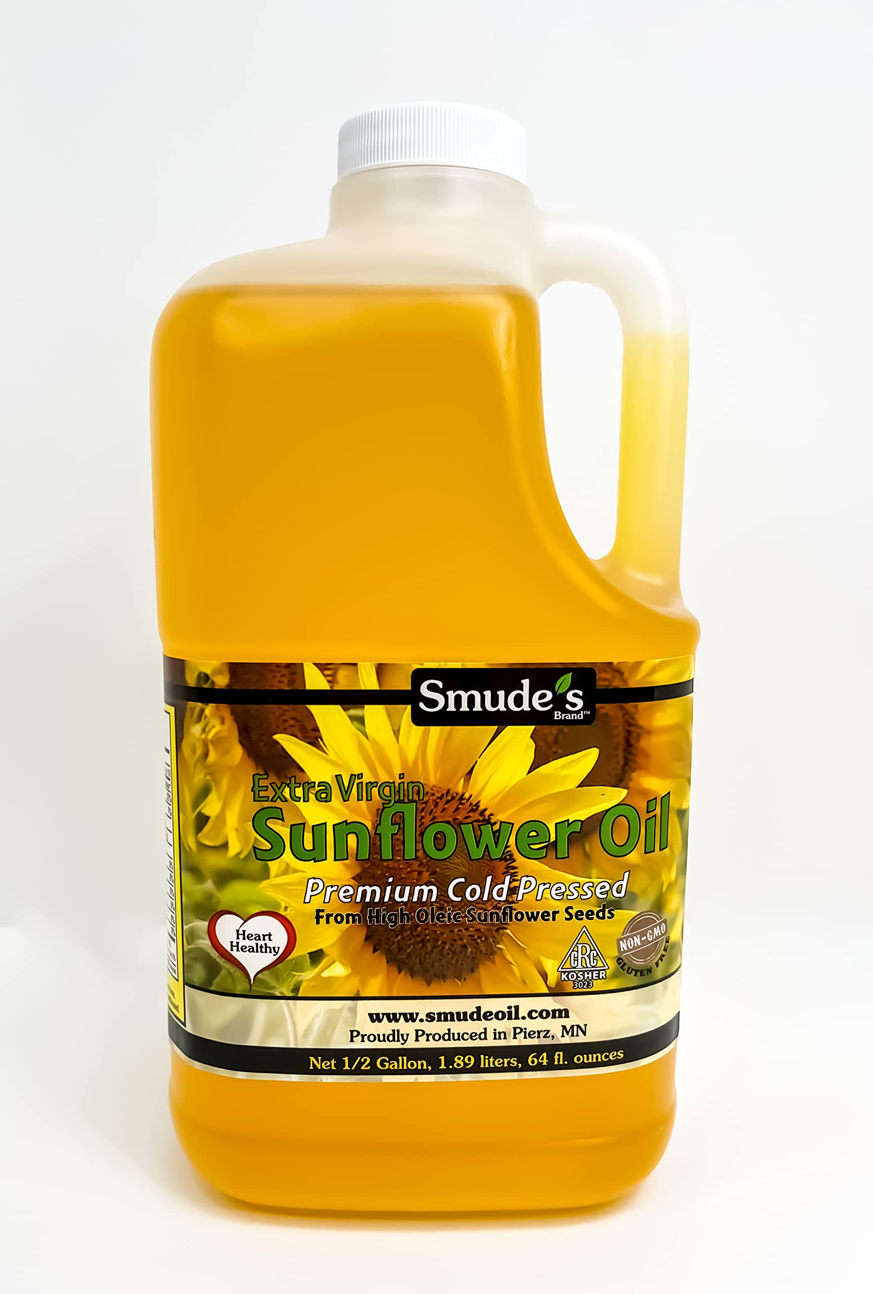 Smudes Sunflower Oil – Cold Pressed, 100% Pure, Unrefined, ½ Gallon (64 oz.), Golden Yellow, Non-GMO, Vegan, Kosher