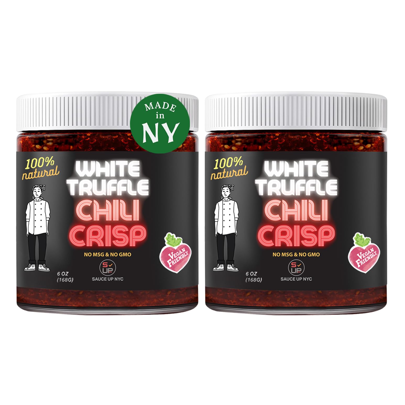 Sauce Up White Truffle Chili Crisp Sauce – 2 Pack (6Oz Each) | Enhanced Truffle Chili Oil | Crispy, Spicy & Umami Truffle Flavor   | Vegan, Keto, Gluten-Free, Non-Gmo | Artisanal Gourmet Hot Truffle Chili Crisp | Handcrafted In Ny